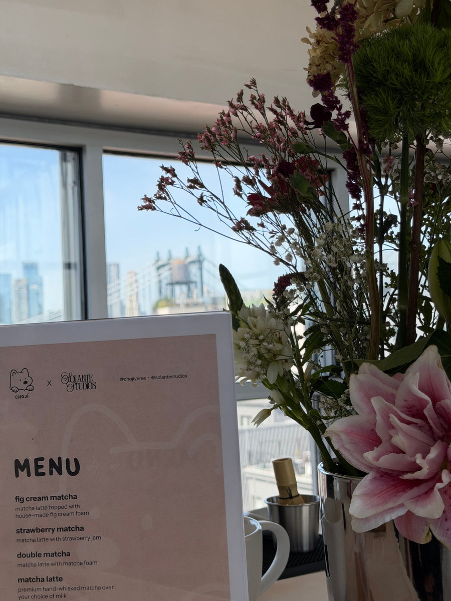 Choji pop-up menu and flowers by the window at Solante Studios
