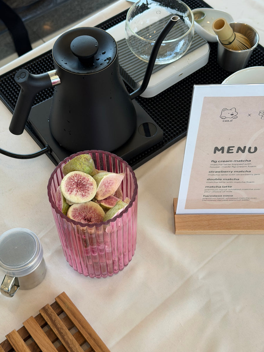 Fig topping and matcha kettle on the Choji pop-up bar