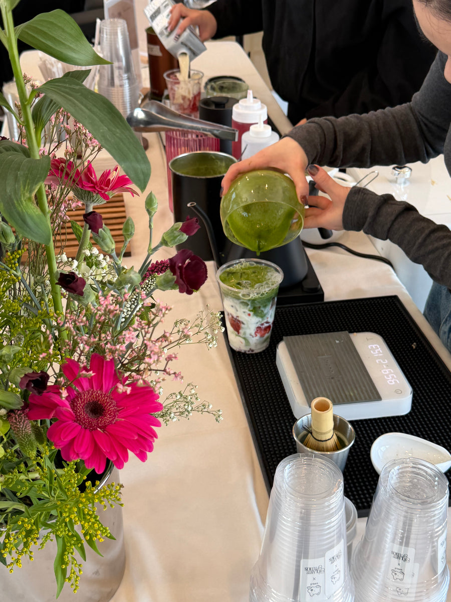 Making matcha drinks at the Choji x Solante pop-up in Greenpoint